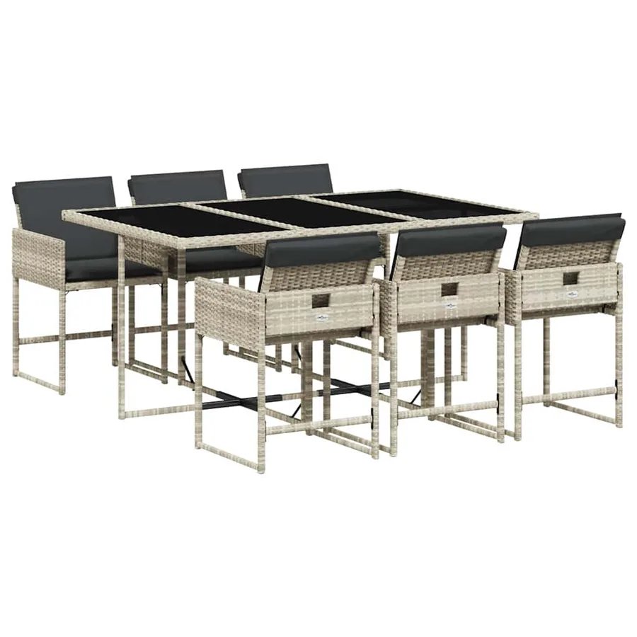 Ensemble à manger de jardin et coussins 7 pcs gris clair rotin - 2