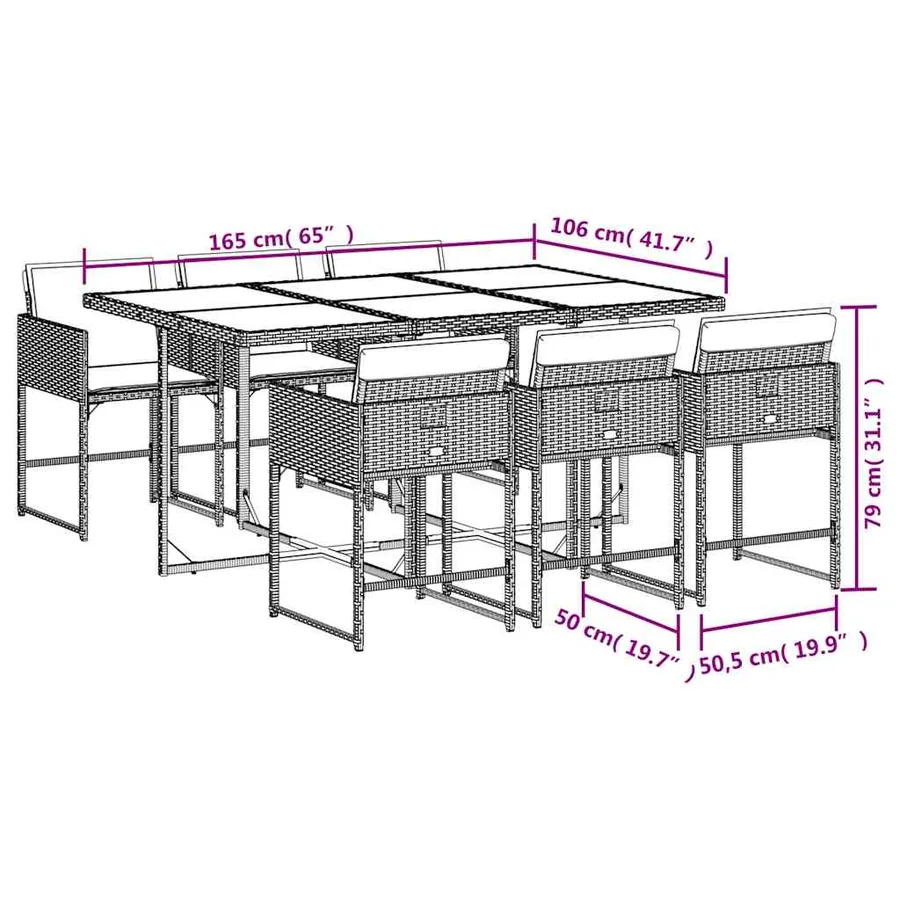 Ensemble à manger de jardin et coussins 7 pcs gris clair rotin - 9