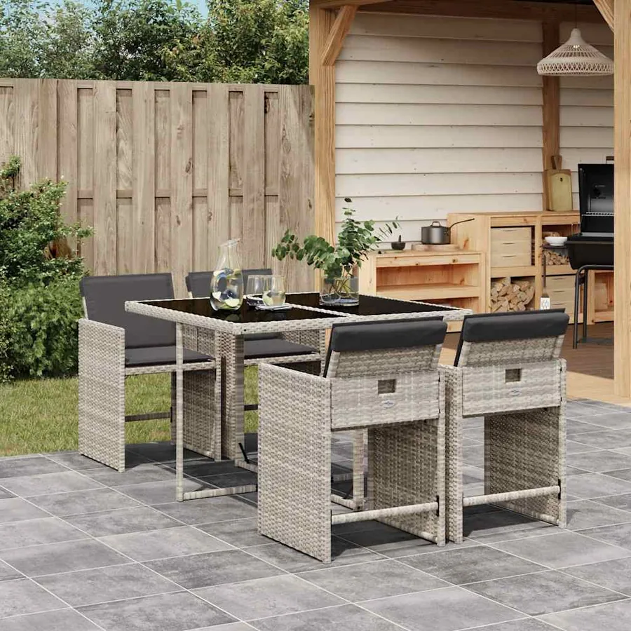 Ensemble à manger de jardin et coussins 5 pcs gris clair rotin