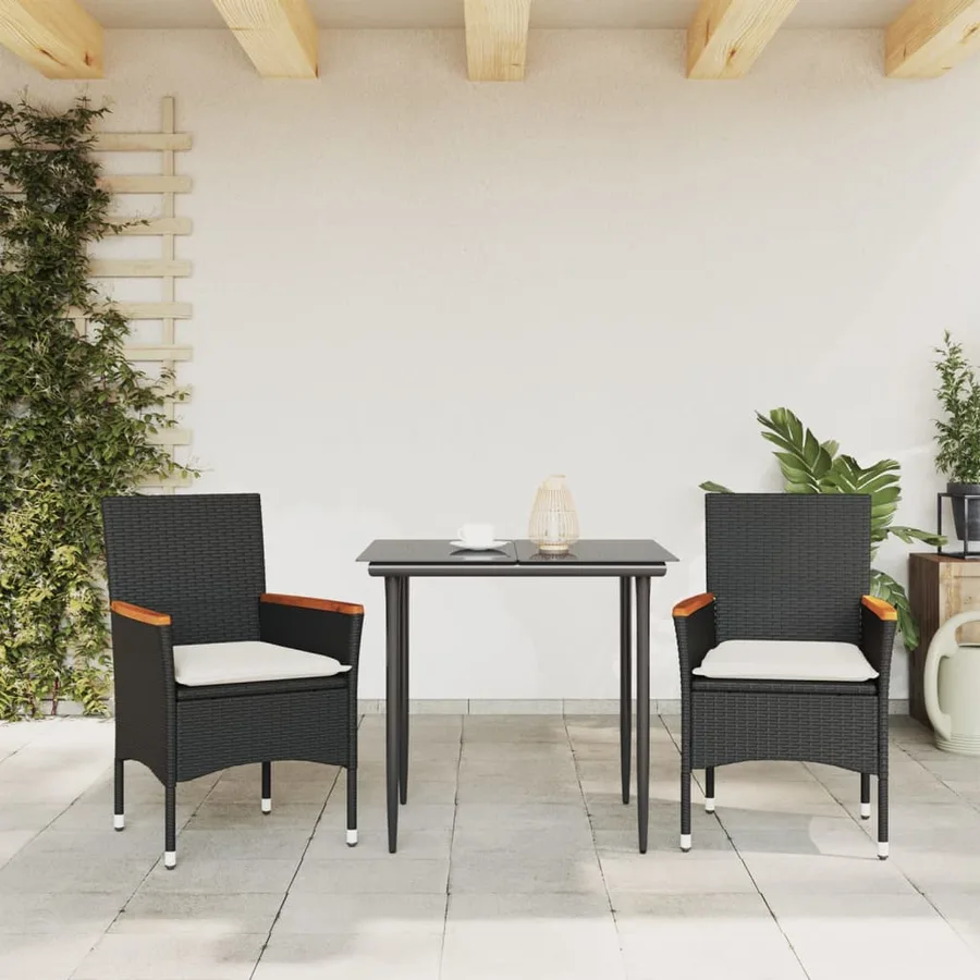 Chaises de jardin avec coussins lot de 2 noir résine tressée - 3
