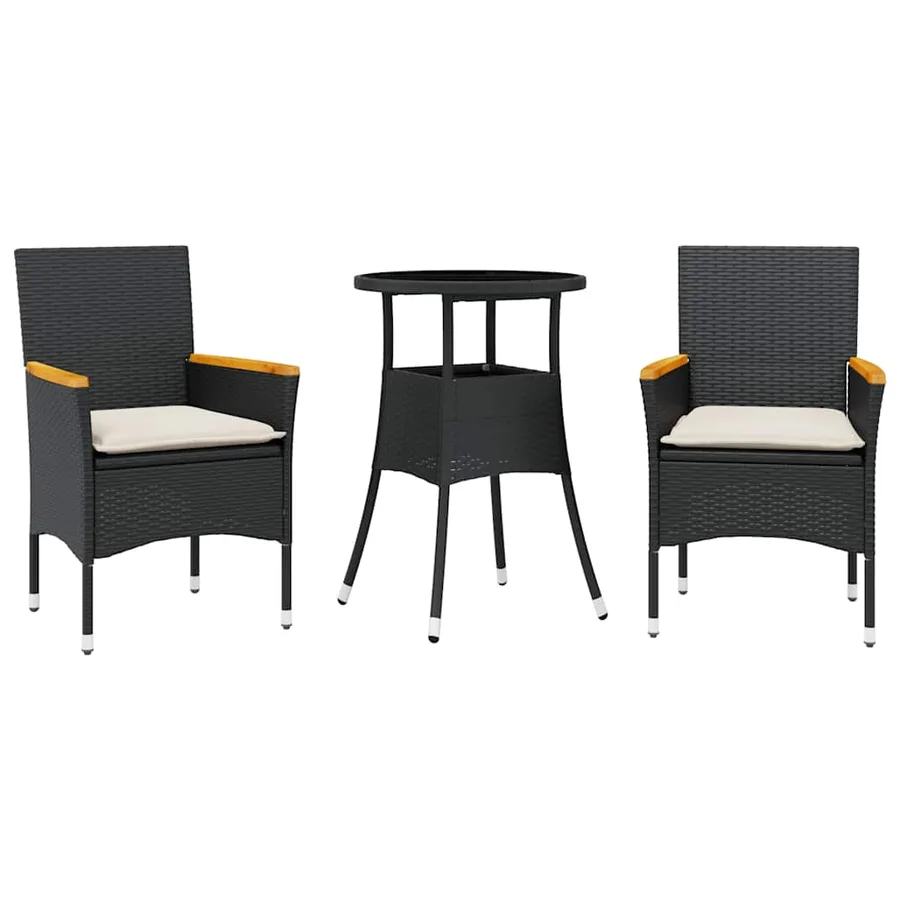 Ensemble à manger de jardin et coussins 3 pcs noir rotin verre - 2