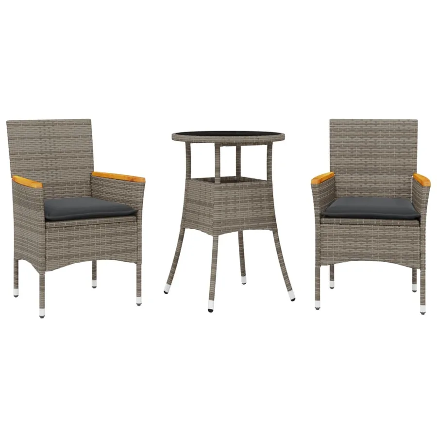 Ensemble à manger de jardin et coussins 3 pcs gris rotin verre - 2