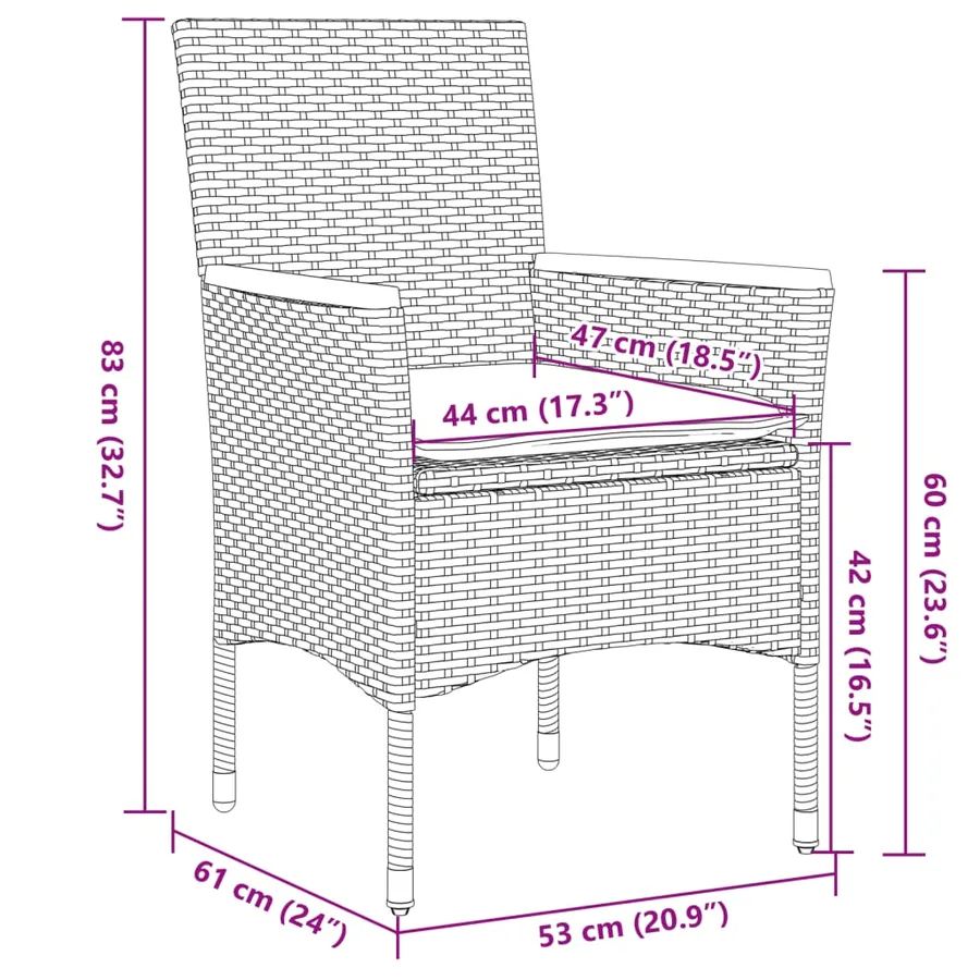 Ensemble à manger de jardin et coussins 3 pcs gris rotin verre - 8