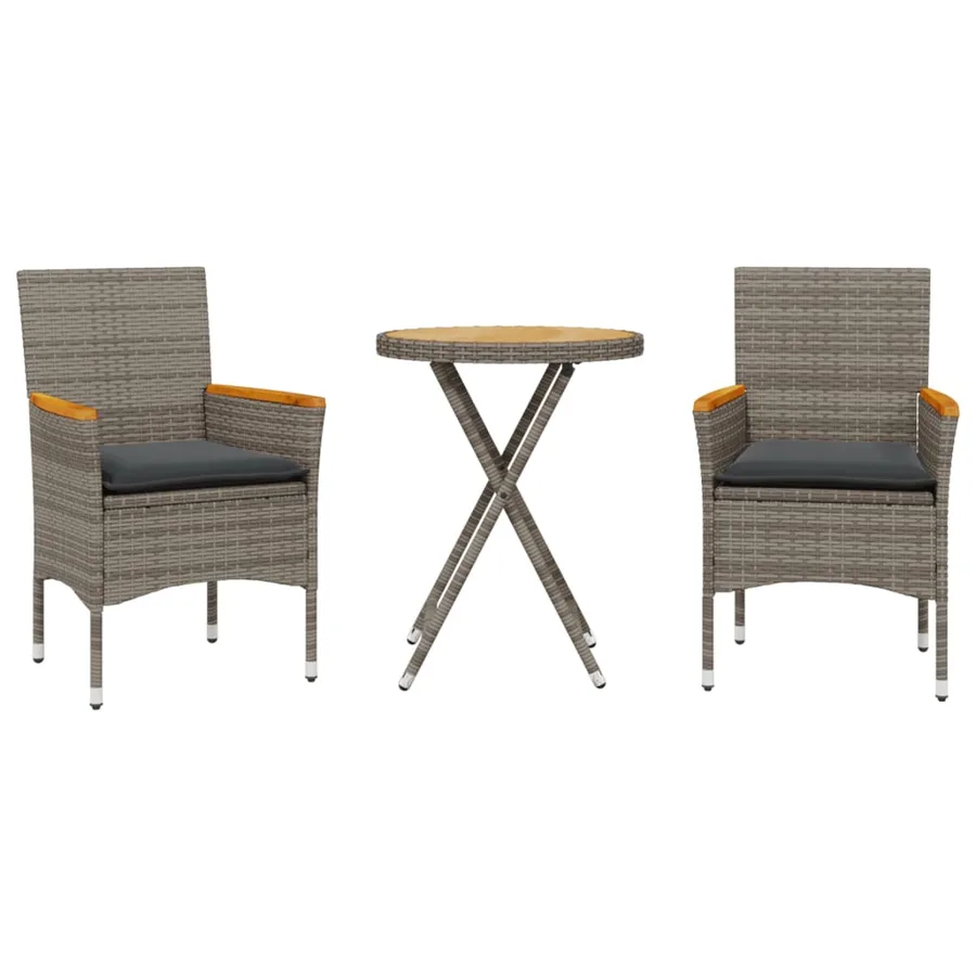 Ensemble de bistro avec coussins 3 pcs gris rotin et acacia - 2
