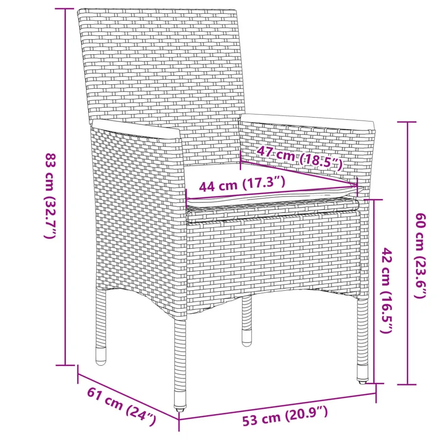 Ensemble de bistro avec coussins 3 pcs gris rotin et acacia - 8
