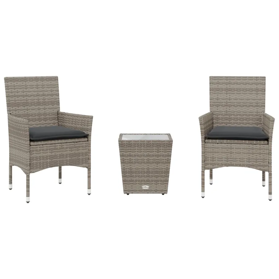 Ensemble de bistro avec coussins 3 pcs gris rotin et verre - 2