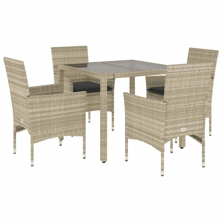 Ensemble à manger de jardin avec coussins 5 pcs rotin et verre - 2