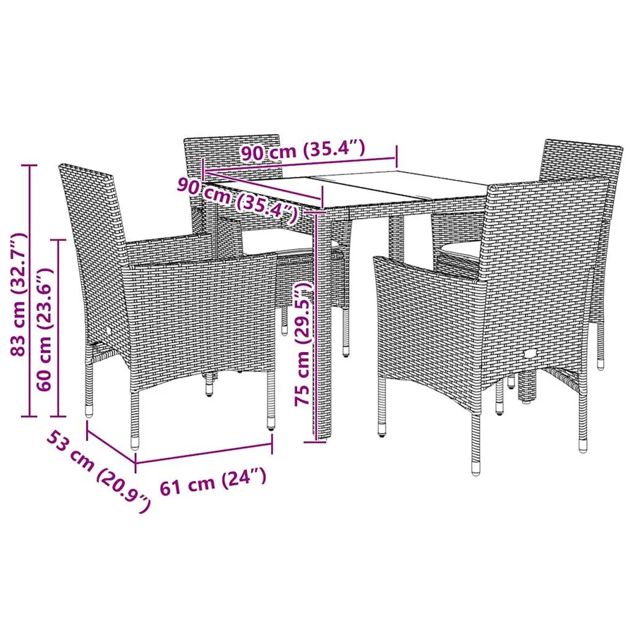 Ensemble à manger de jardin avec coussins 5 pcs rotin et verre - 7