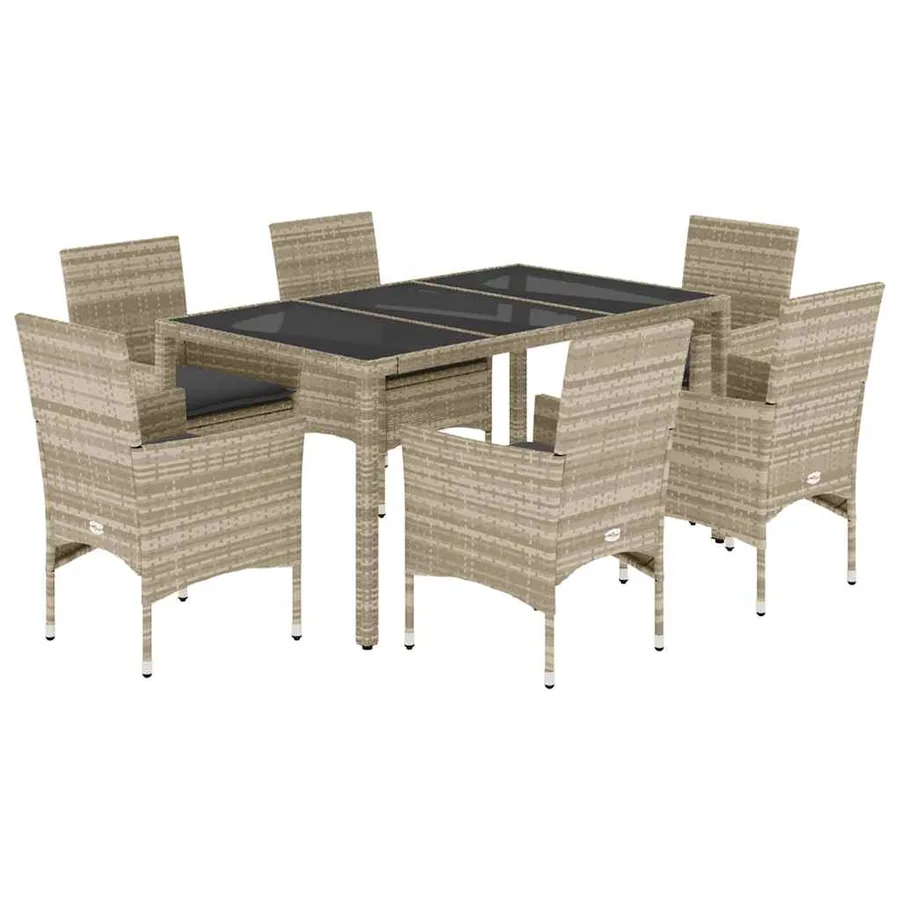 Ensemble à manger de jardin avec coussins 7 pcs rotin et verre - 2
