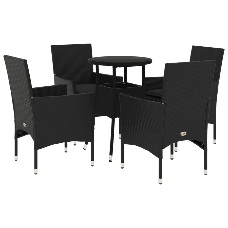 Ensemble à manger de jardin et coussins 5 pcs noir rotin verre - 2