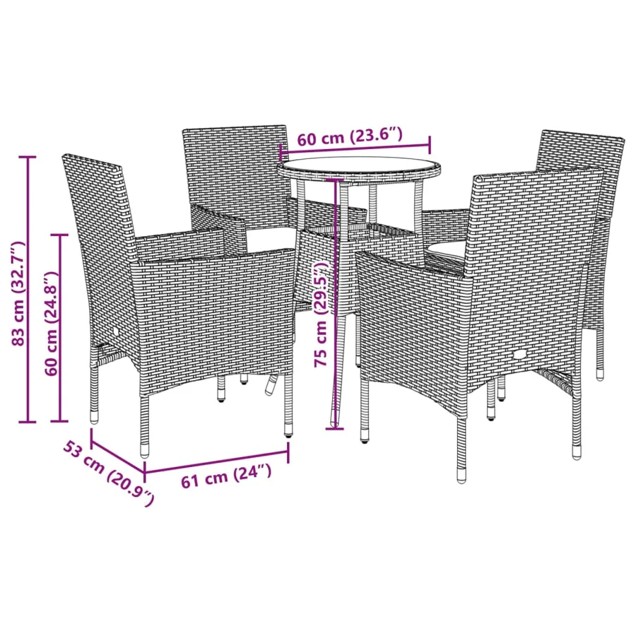 Ensemble à manger de jardin et coussins 5 pcs noir rotin verre - 7