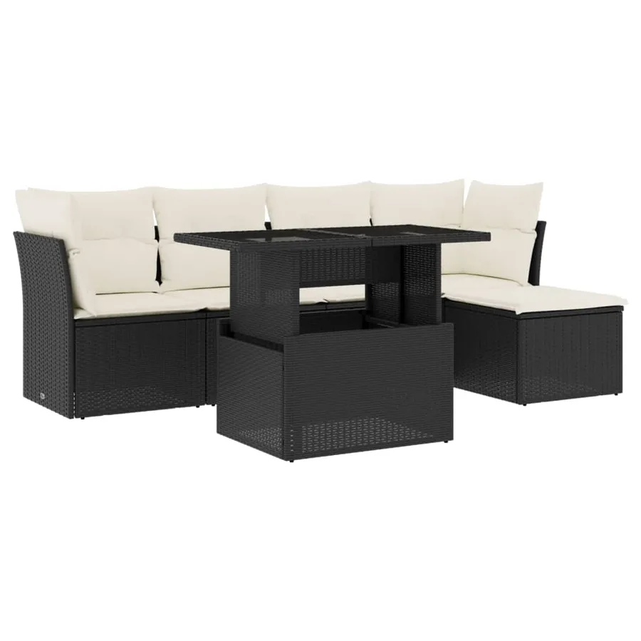 Salon de jardin 6 pcs avec coussins noir résine tressée - 2