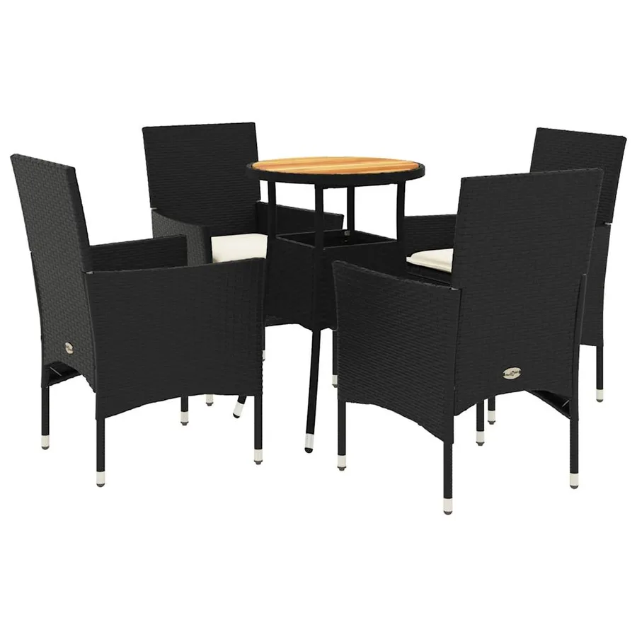 Ensemble à manger de jardin et coussins 5 pcs noir rotin acacia - 2