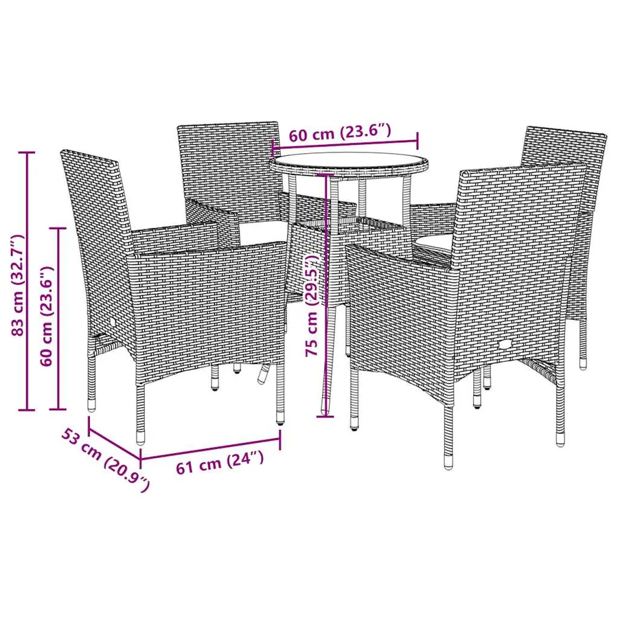 Ensemble à manger de jardin et coussins 5 pcs noir rotin acacia - 7
