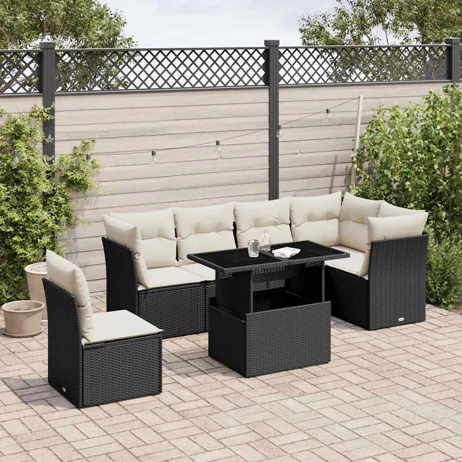 Salon de jardin 7 pcs avec coussins noir résine tressée 62 x 62 x 69 cm - 64,8 kg