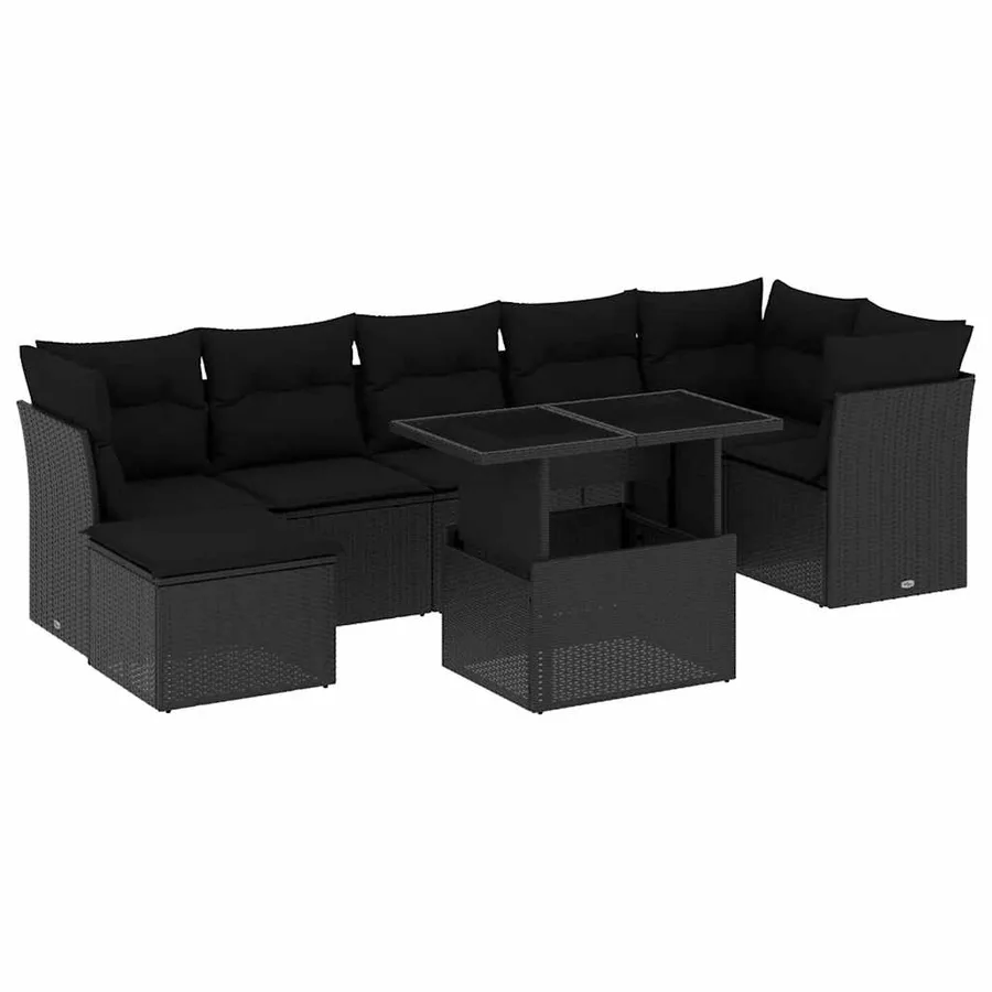 Salon de jardin 8 pcs avec coussins noir résine tressée - 2