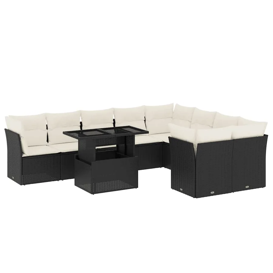 Salon de jardin 10 pcs avec coussins noir résine tressée - 2