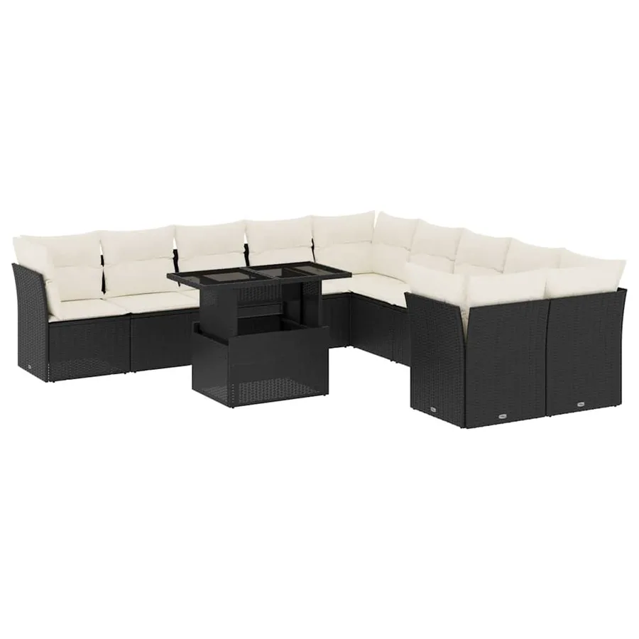 Salon de jardin 11 pcs avec coussins noir résine tressée - 2