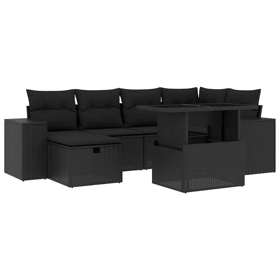 Salon de jardin 7 pcs avec coussins noir résine tressée 62 x 62 x 69 cm - 68,0 kg - 2