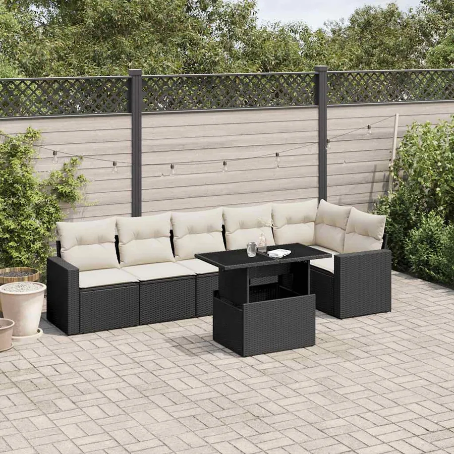 Salon de jardin 7 pcs avec coussins noir résine tressée 62 x 62 x 69 cm - 63,4 kg