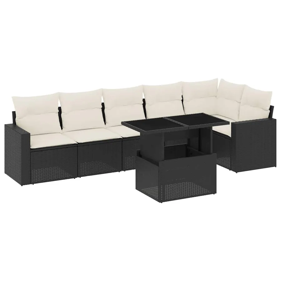 Salon de jardin 7 pcs avec coussins noir résine tressée 62 x 62 x 69 cm - 63,4 kg - 2