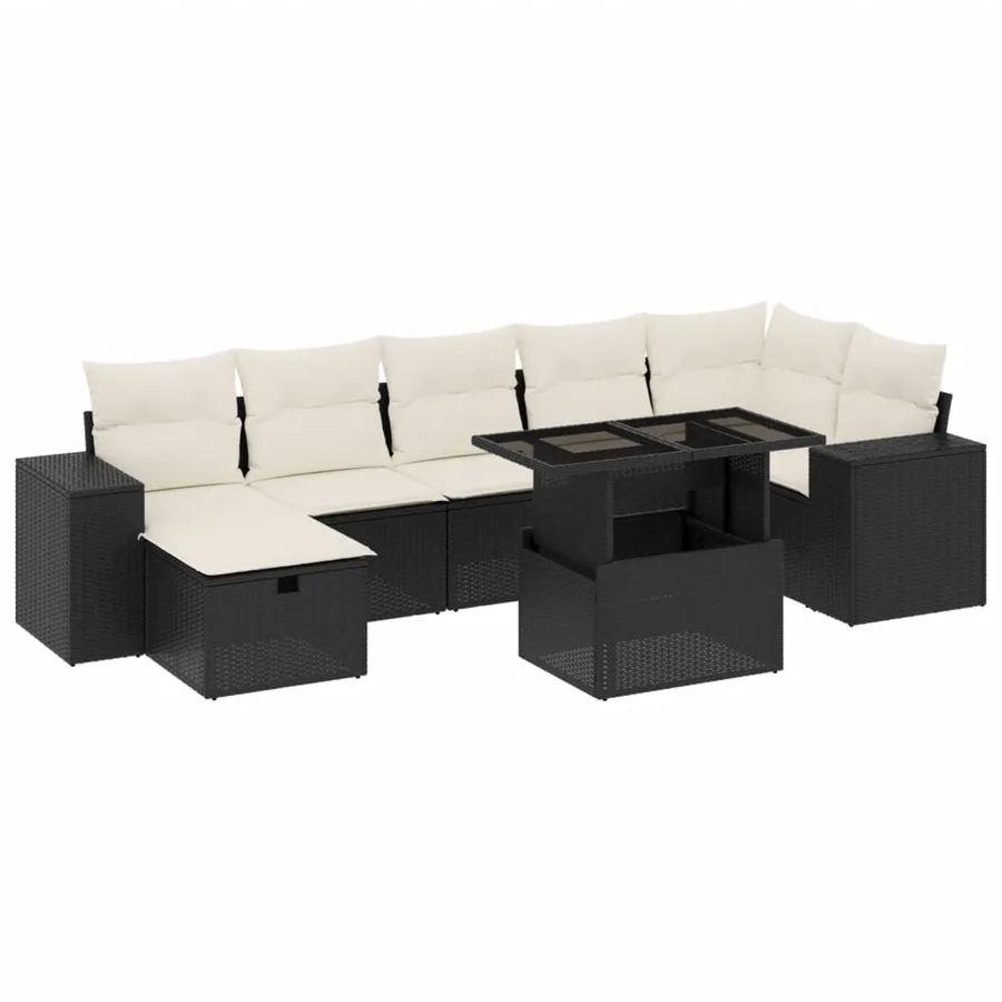 Salon de jardin 8 pcs avec coussins noir résine tressée - 2