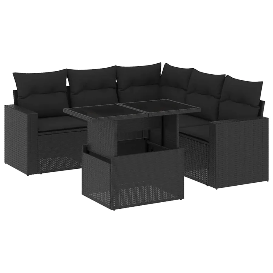 Salon de jardin 6 pcs avec coussins noir résine tressée - 2