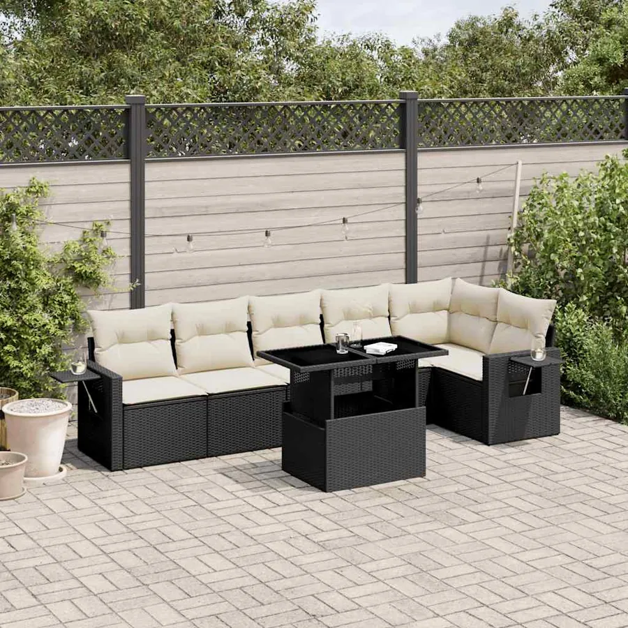 Salon de jardin 7 pcs avec coussins noir résine tressée 62 x 62 x 69 cm - 64,7 kg