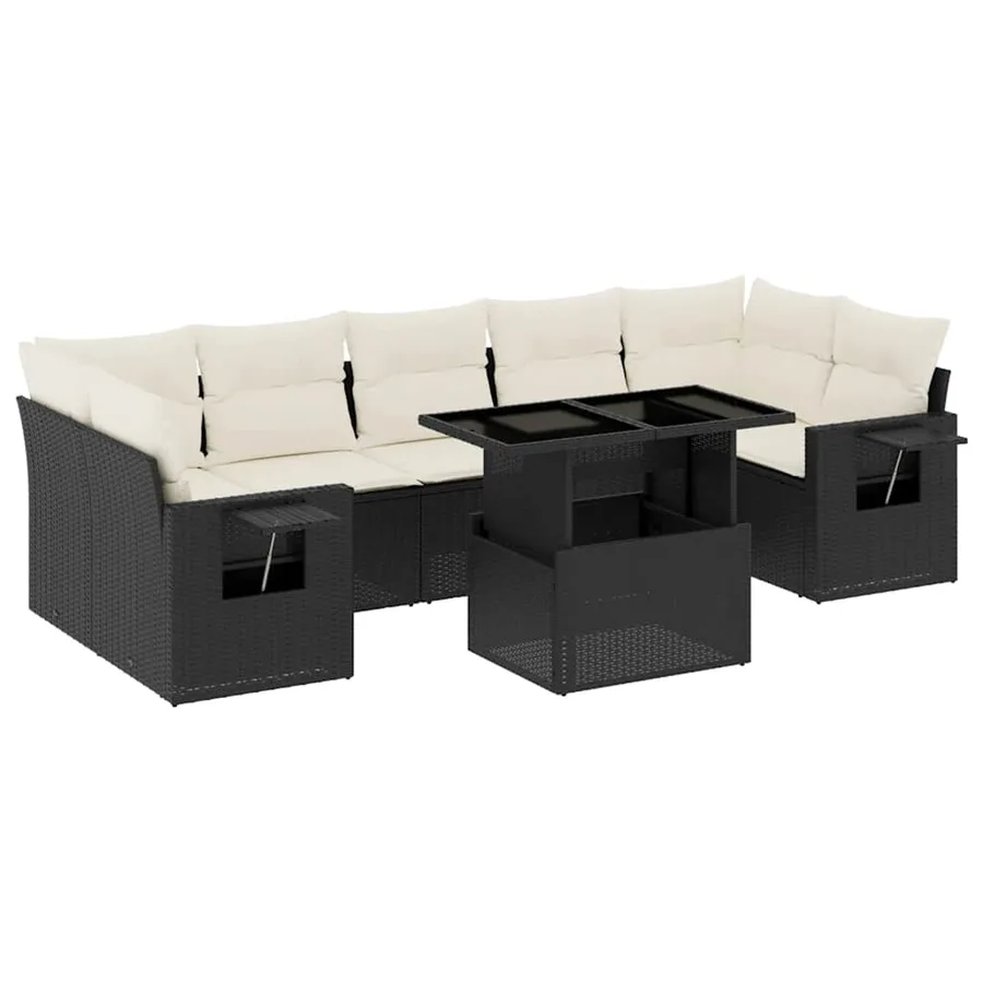 Salon de jardin 8 pcs avec coussins noir résine tressée - 2
