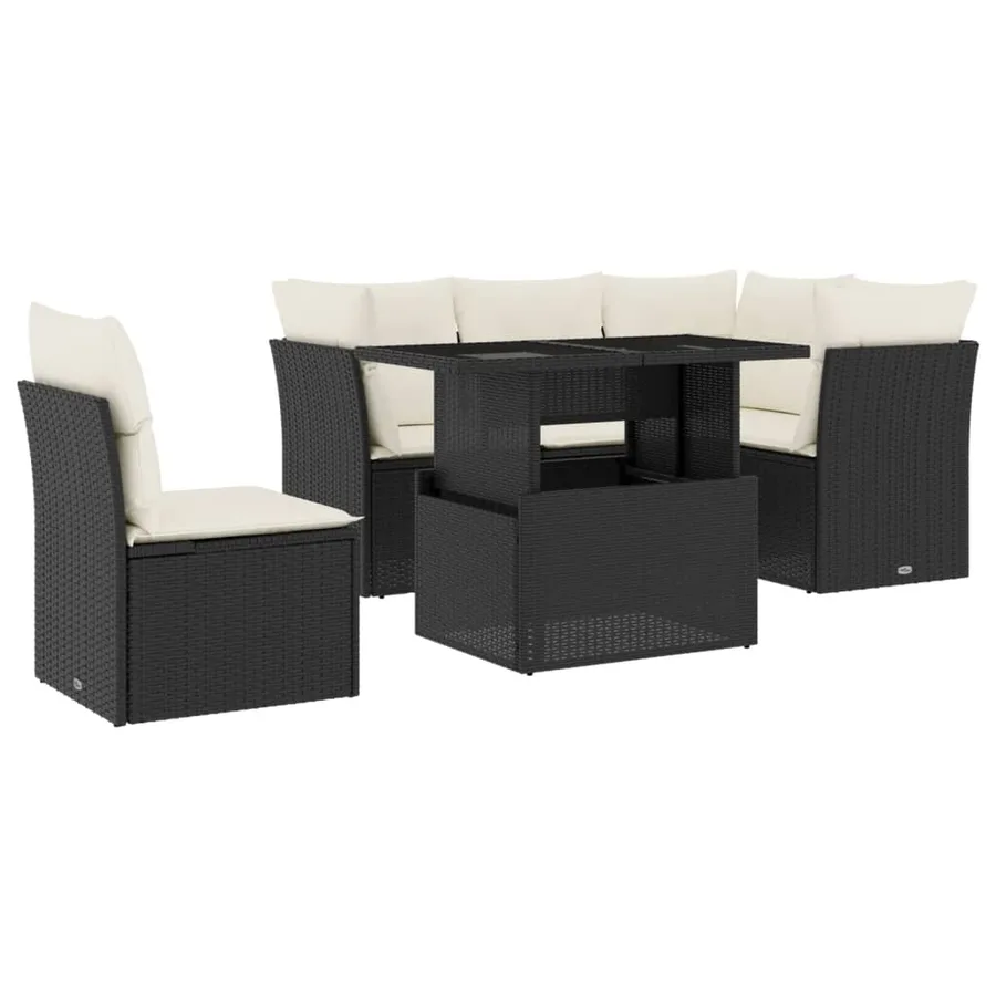 Salon de jardin 6 pcs avec coussins noir résine tressée - 2