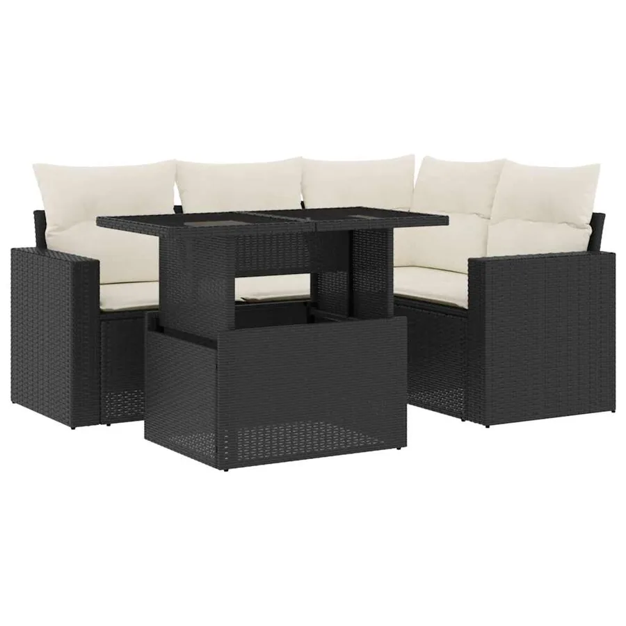 Salon de jardin 5 pcs avec coussins noir résine tressée - 2