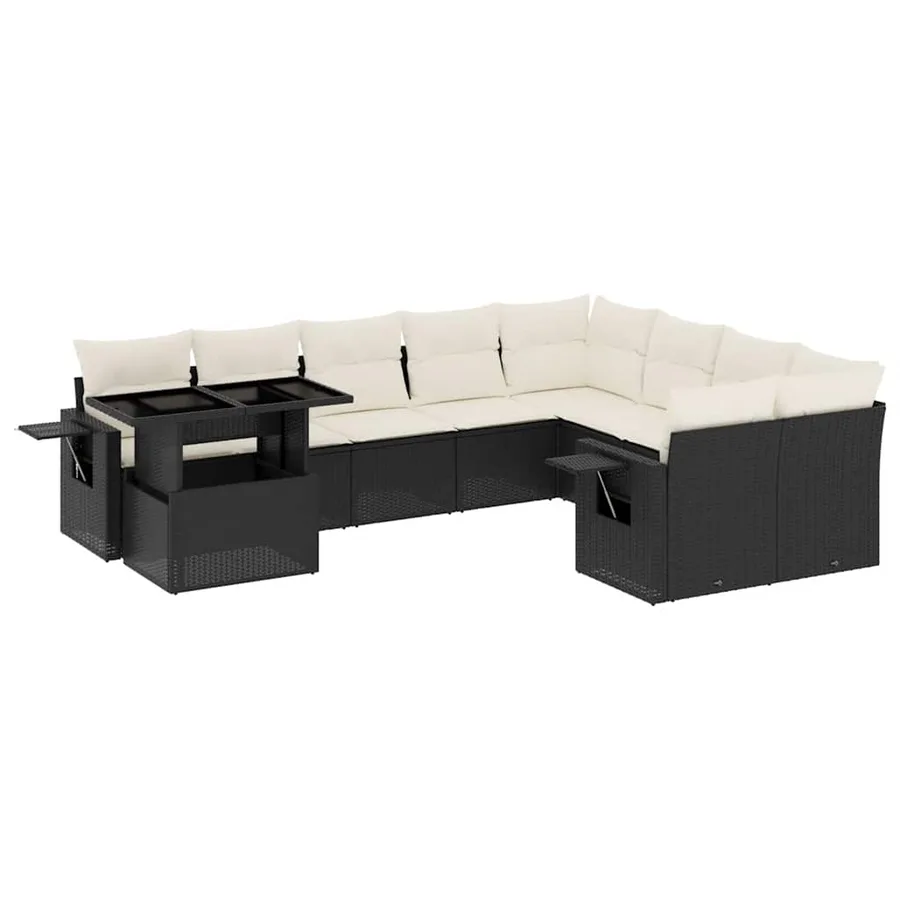 Salon de jardin 10 pcs avec coussins noir résine tressée - 2