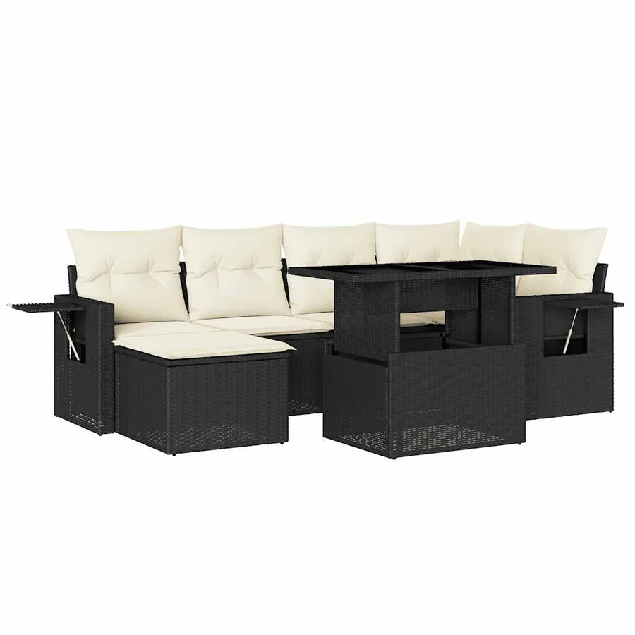 Salon de jardin 7 pcs avec coussins noir résine tressée 62 x 62 x 69 cm - 65,4 kg - 2