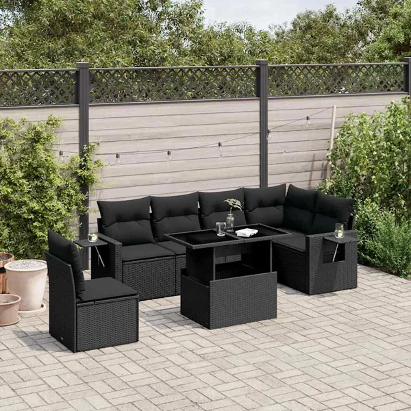 Salon de jardin 7 pcs avec coussins noir résine tressée 62 x 62 x 69 cm - 64,3 kg