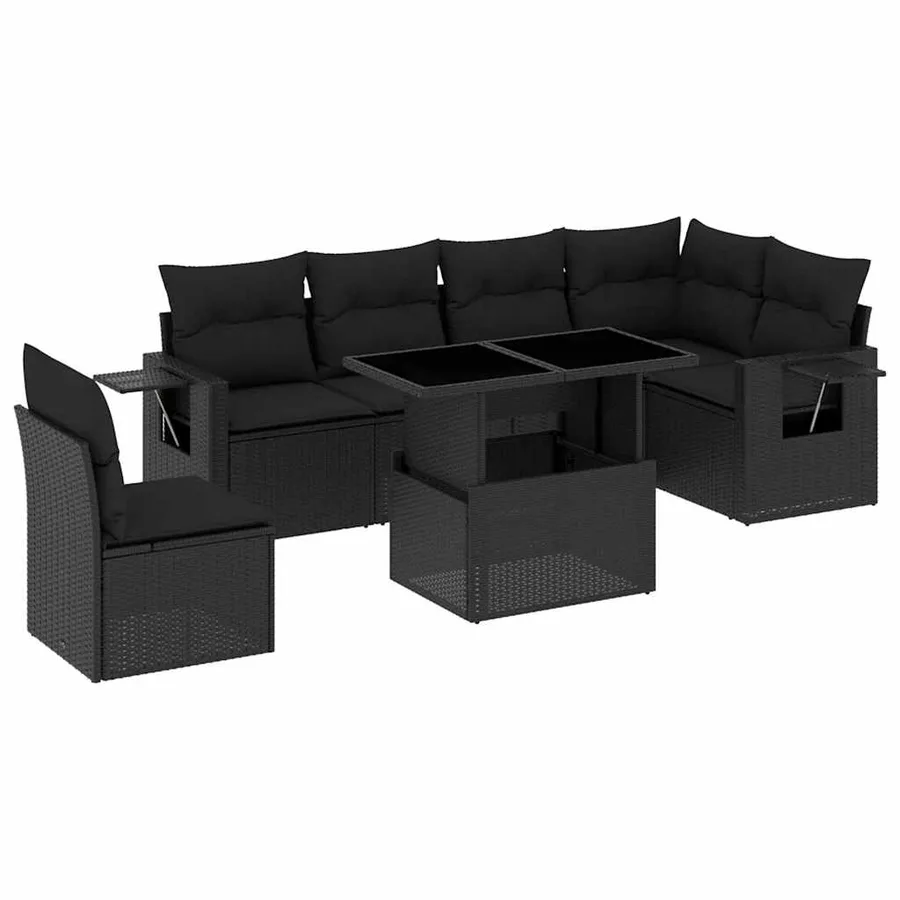 Salon de jardin 7 pcs avec coussins noir résine tressée 62 x 62 x 69 cm - 64,3 kg - 2