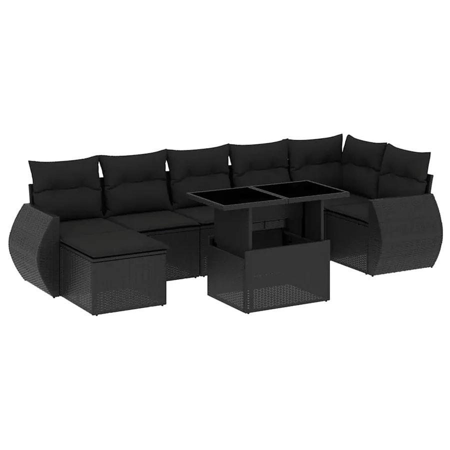 Salon de jardin 8 pcs avec coussins noir résine tressée - 2