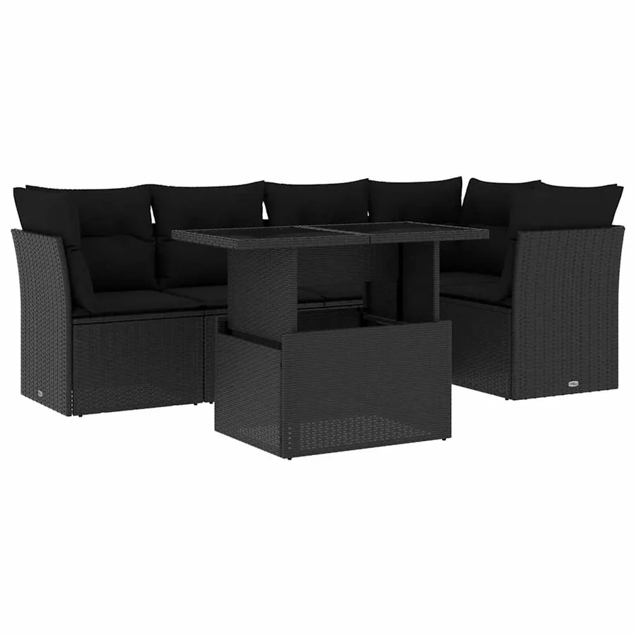 Salon de jardin 6 pcs avec coussins noir résine tressée - 2