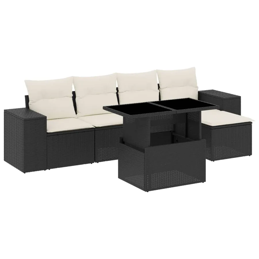 Salon de jardin 6 pcs avec coussins noir résine tressée - 2