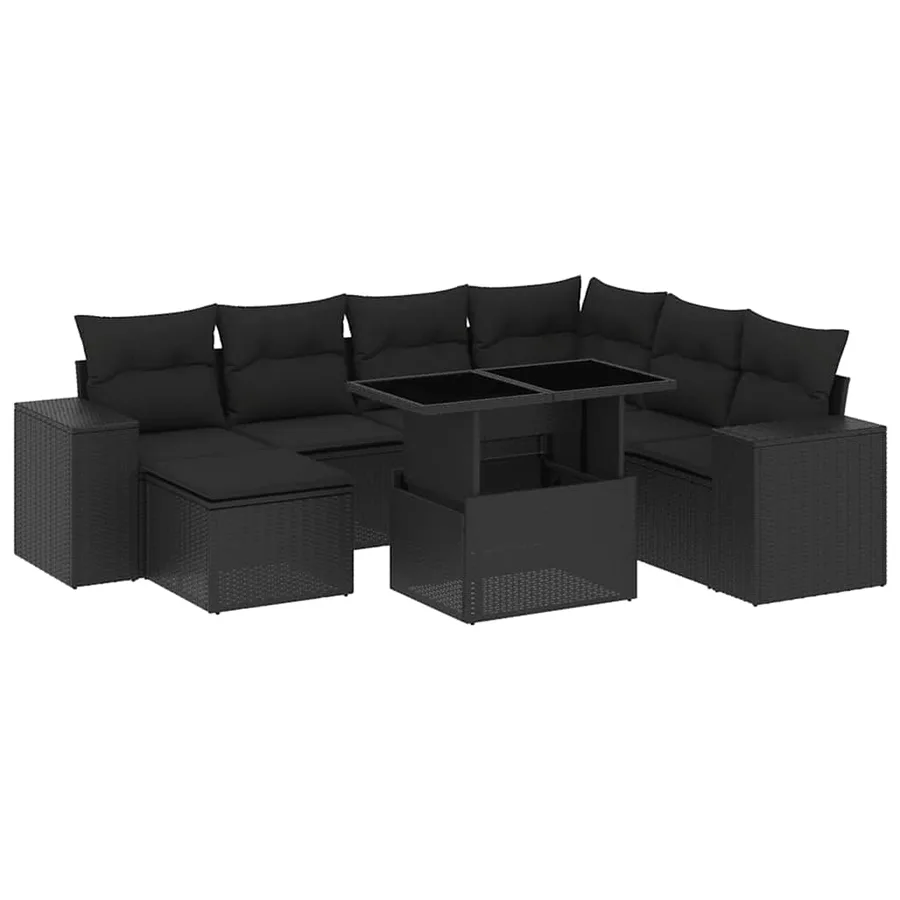 Salon de jardin 8 pcs avec coussins noir résine tressée - 2