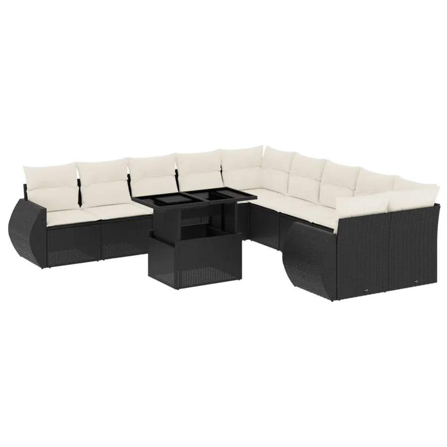 Salon de jardin 11 pcs avec coussins noir résine tressée - 2