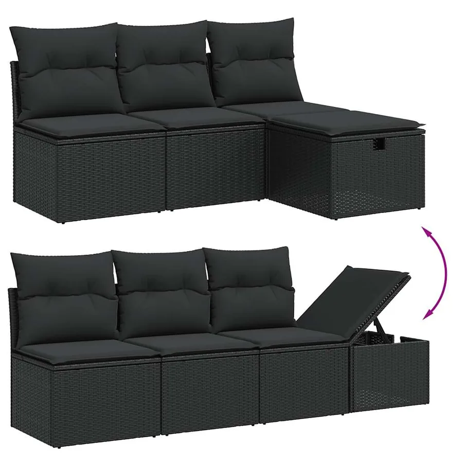 Salon de jardin 9 pcs avec coussins noir résine tressée - 8