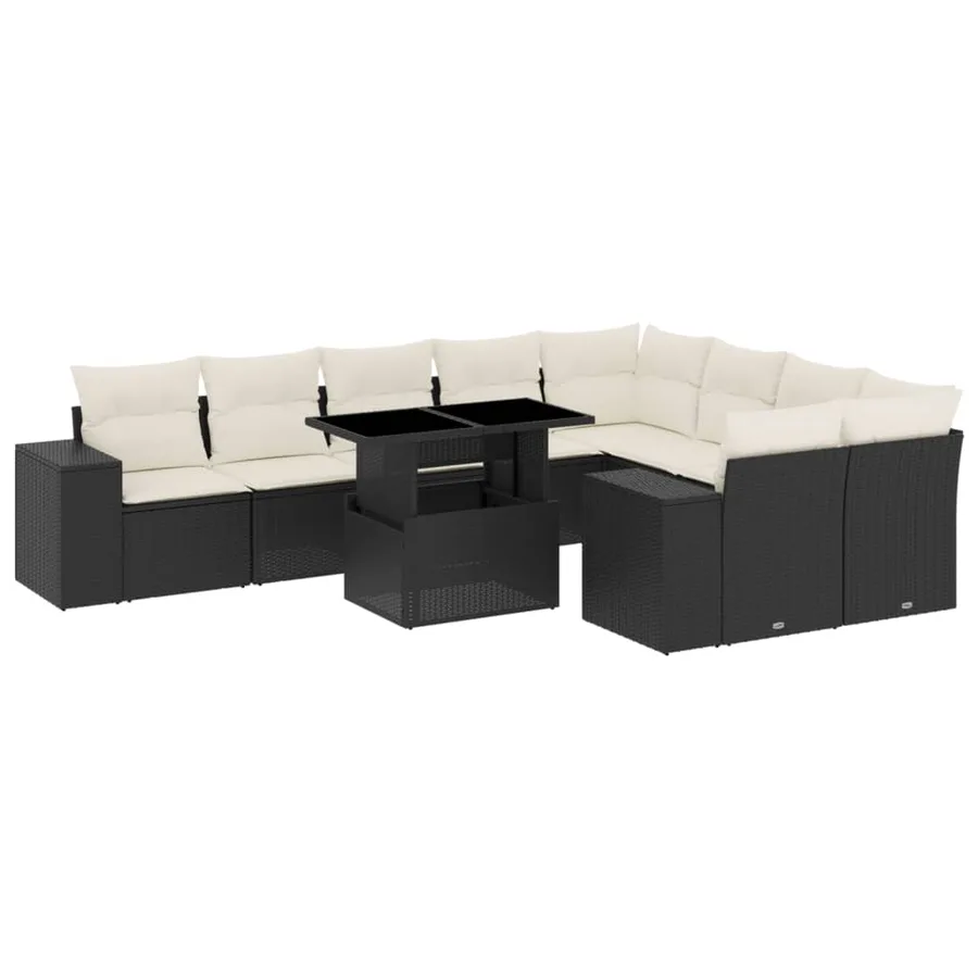 Salon de jardin 10 pcs avec coussins noir résine tressée - 2