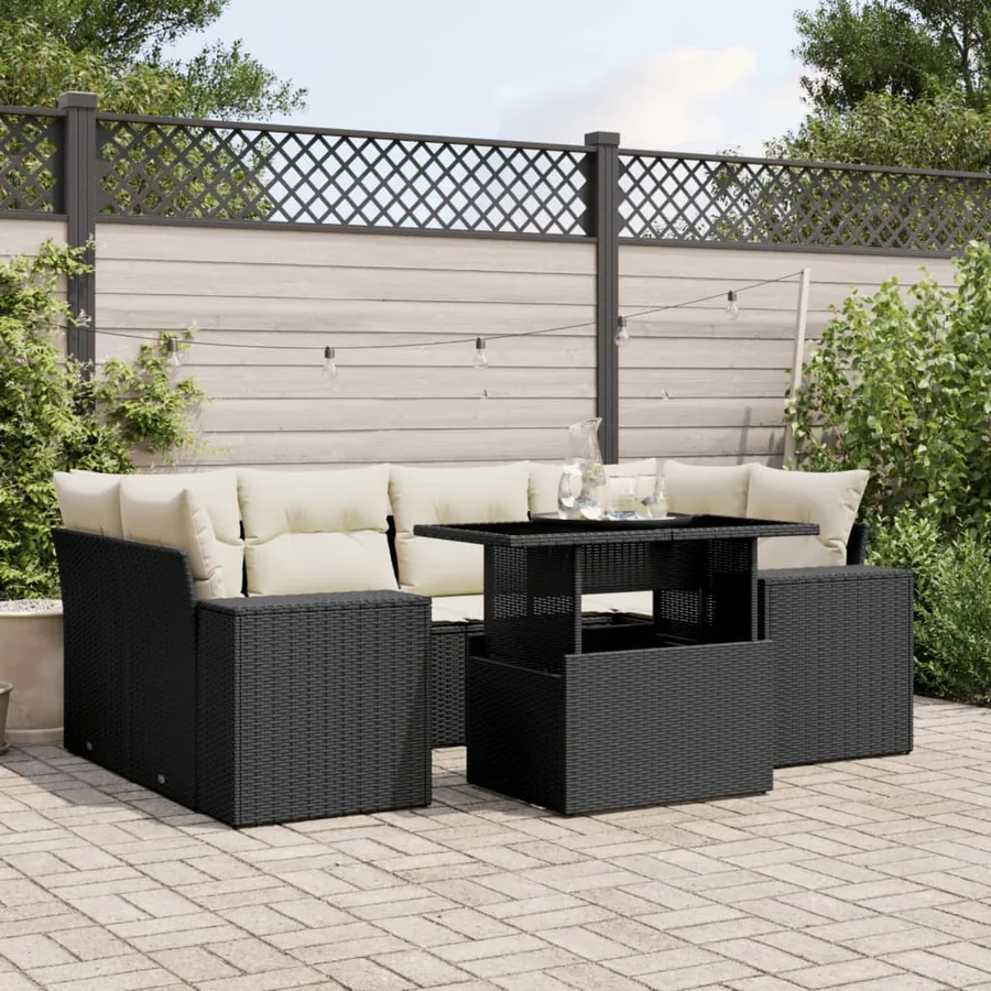 Salon de jardin 7 pcs avec coussins noir résine tressée 62 x 62 x 69 cm - 69,4 kg