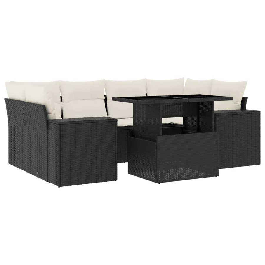 Salon de jardin 7 pcs avec coussins noir résine tressée 62 x 62 x 69 cm - 69,4 kg - 2