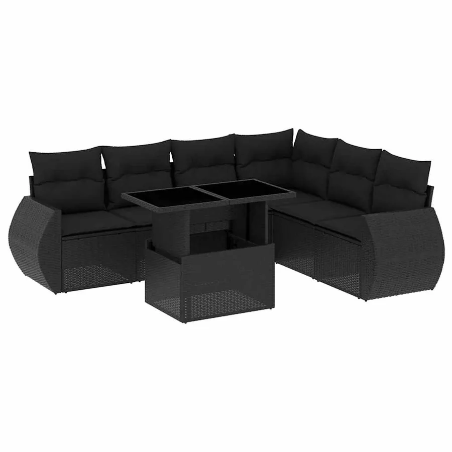 Salon de jardin 7 pcs avec coussins noir résine tressée 62 x 62 x 69 cm - 63,7 kg - 2