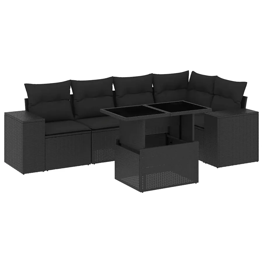 Salon de jardin 6 pcs avec coussins noir résine tressée - 2