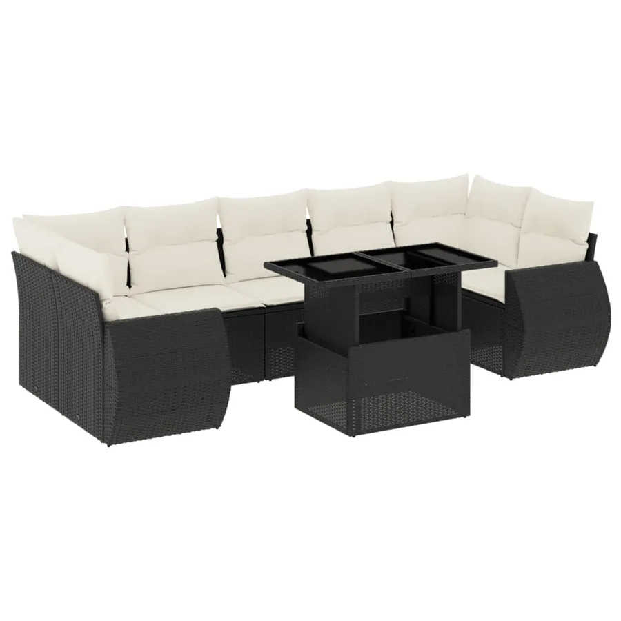 Salon de jardin 8 pcs avec coussins noir résine tressée - 2