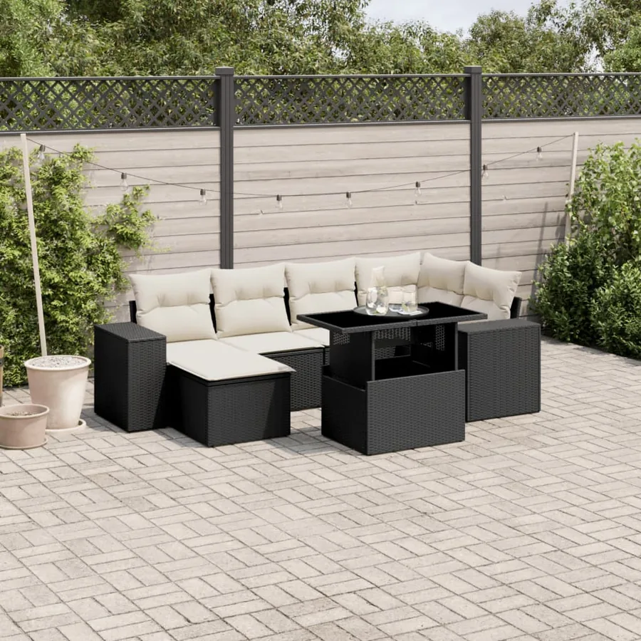 Salon de jardin 7 pcs avec coussins noir résine tressée 62 x 62 x 69 cm - 67,1 kg