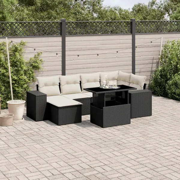 Salon de jardin 7 pcs avec coussins noir résine tressée 62 x 62 x 69 cm - 67,1 kg