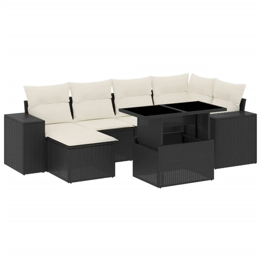 Salon de jardin 7 pcs avec coussins noir résine tressée 62 x 62 x 69 cm - 67,1 kg - 2